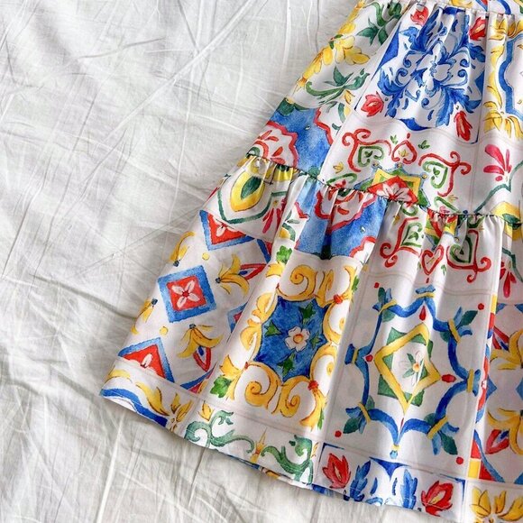 Multicolor Boho Women's Sicily Style Cutout Back Double Layered Short Dress - Picture 5 of 6